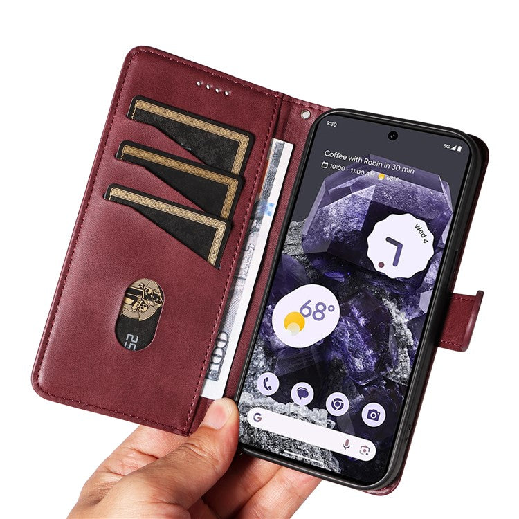 For Google Pixel 8 Case Leather Phone Cover with Wallet and Horizontal Viewing Stand - Wine Red