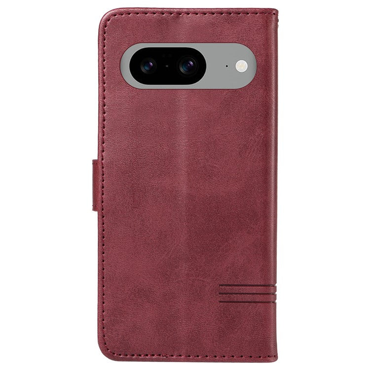 For Google Pixel 8 Case Leather Phone Cover with Wallet and Horizontal Viewing Stand - Wine Red