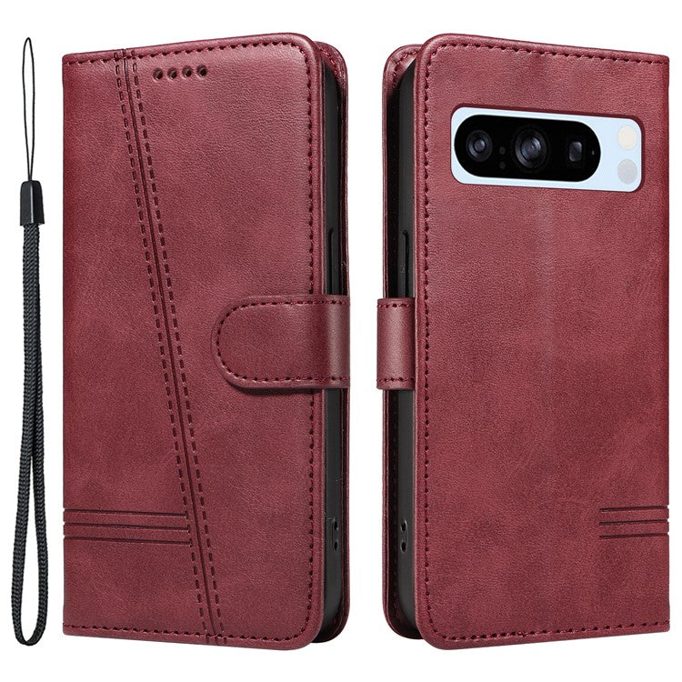 For Google Pixel 8 Pro Wallet Case PU Leather Phone Cover Magnetic Closure - Wine Red