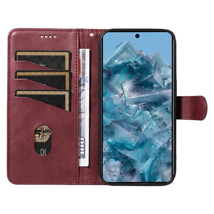 For Google Pixel 8 Pro Wallet Case PU Leather Phone Cover Magnetic Closure - Wine Red