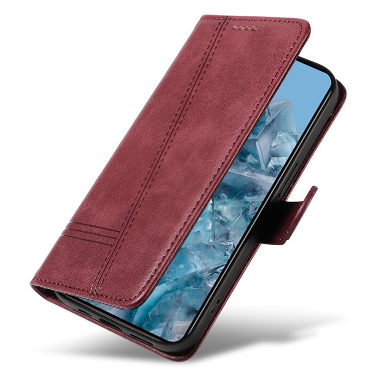 For Google Pixel 8 Pro Wallet Case PU Leather Phone Cover Magnetic Closure - Wine Red