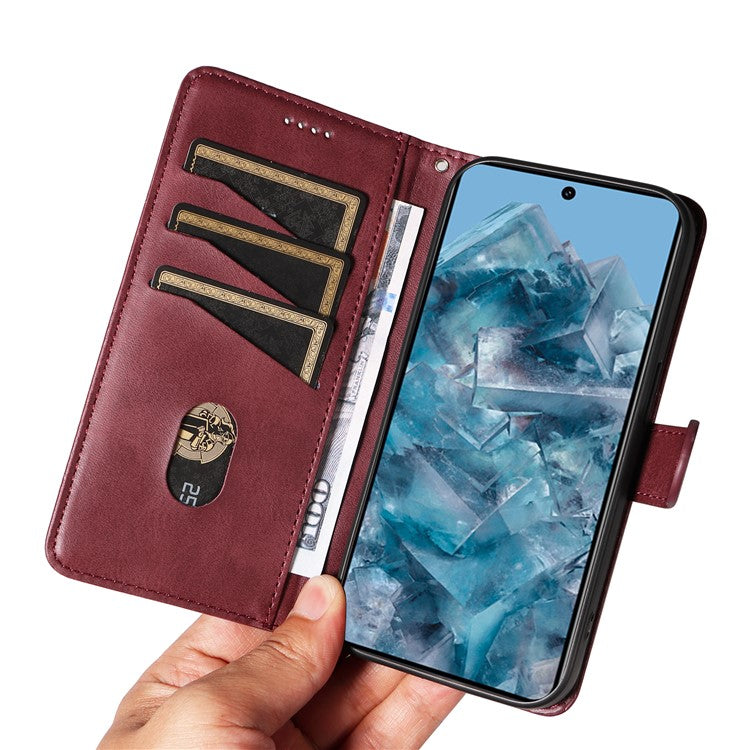 For Google Pixel 8 Pro Wallet Case PU Leather Phone Cover Magnetic Closure - Wine Red