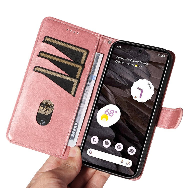 For Google Pixel 7a Case Wallet PU Leather Phone Cover with Stand View - Rose Gold