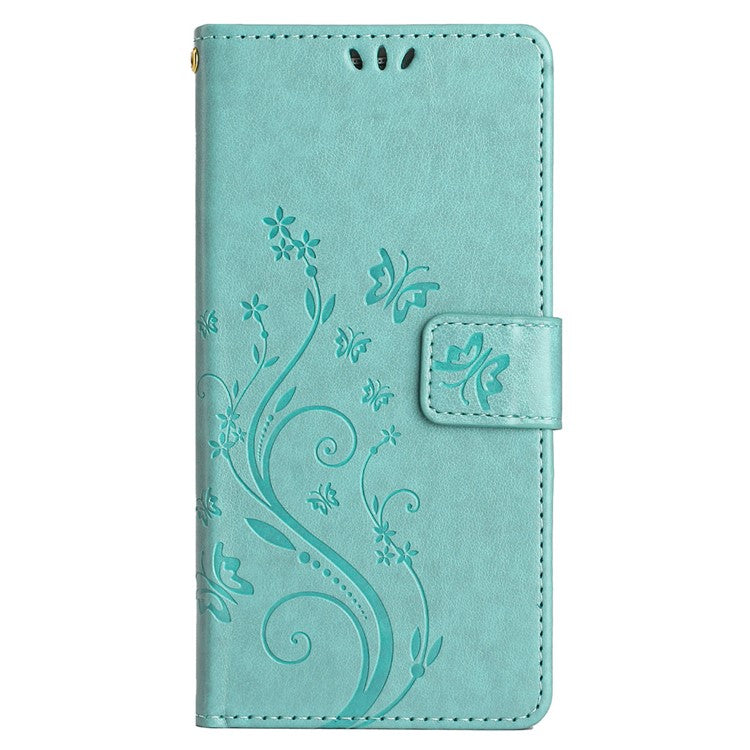 For Google Pixel 8 Phone Case Leather Flip Cover Butterfly Flower Pattern Imprinted - Baby Blue