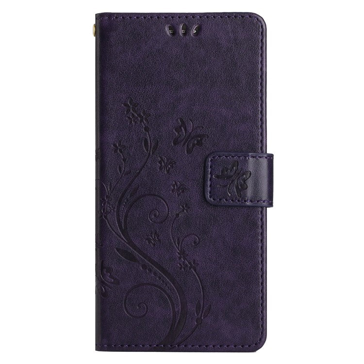 For Google Pixel 8 Phone Case Leather Flip Cover Butterfly Flower Pattern Imprinted - Dark Purple