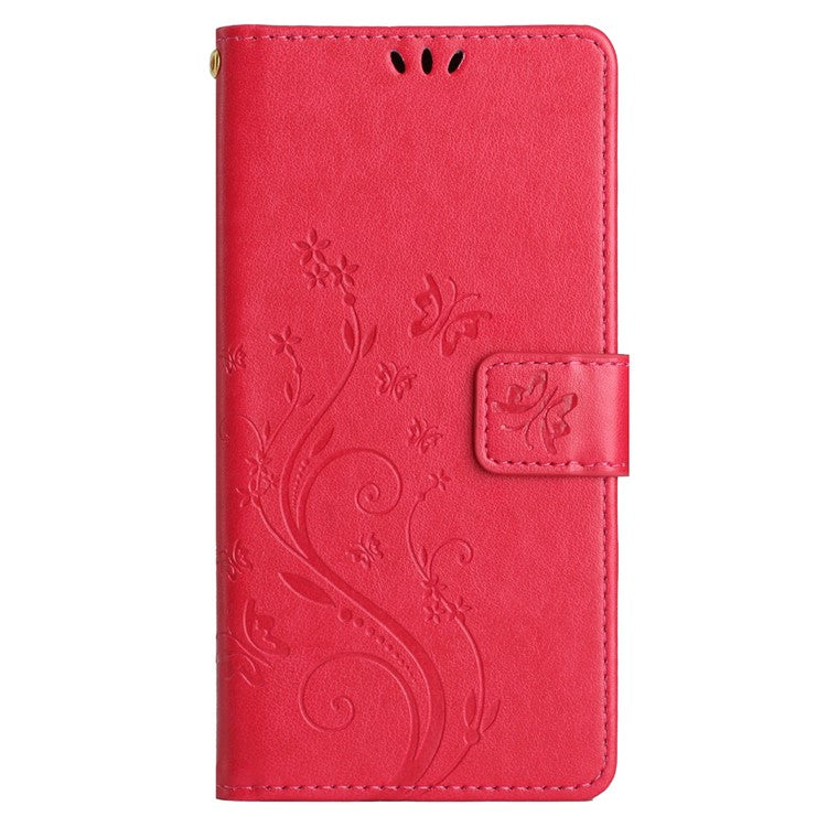 For Google Pixel 8 Phone Case Leather Flip Cover Butterfly Flower Pattern Imprinted - Red