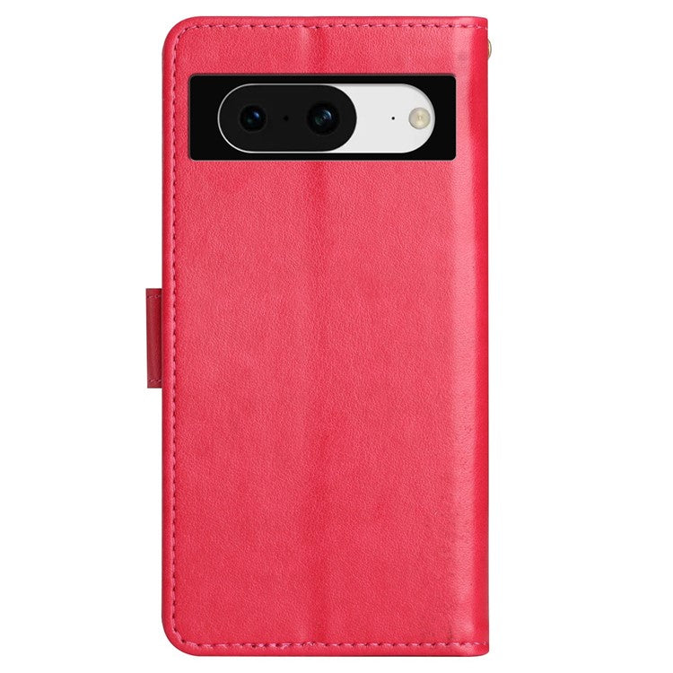 For Google Pixel 8 Phone Case Leather Flip Cover Butterfly Flower Pattern Imprinted - Red