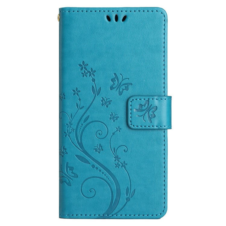 For Google Pixel 8 Phone Case Leather Flip Cover Butterfly Flower Pattern Imprinted - Blue