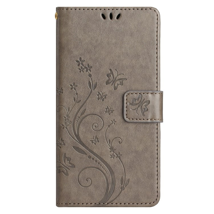 For Google Pixel 8 Phone Case Leather Flip Cover Butterfly Flower Pattern Imprinted - Grey