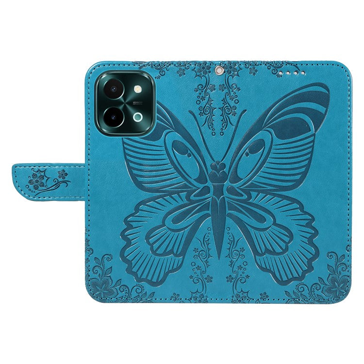 For vivo Y28 4G Case Butterfly Flip Leather Phone Cover with Wrist Strap - Blue