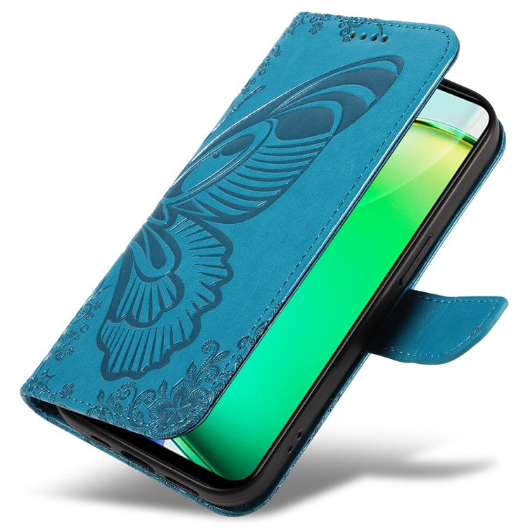 For vivo Y28 4G Case Butterfly Flip Leather Phone Cover with Wrist Strap - Blue