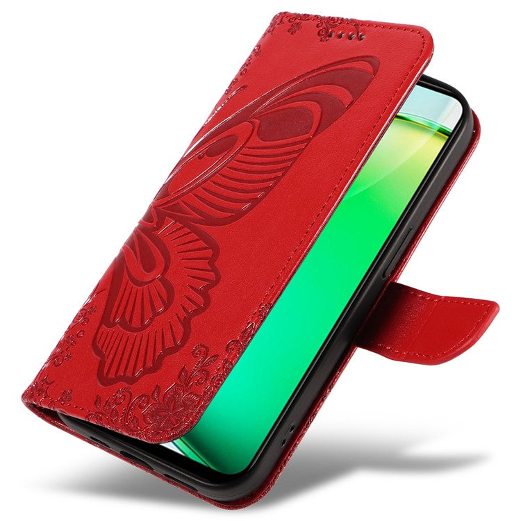 For vivo Y28 4G Case Butterfly Flip Leather Phone Cover with Wrist Strap - Red