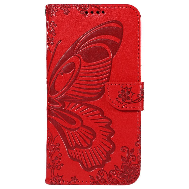 For vivo Y28 4G Case Butterfly Flip Leather Phone Cover with Wrist Strap - Red