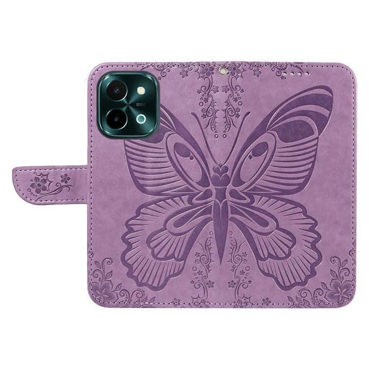 For vivo Y28 4G Case Butterfly Flip Leather Phone Cover with Wrist Strap - Light Purple