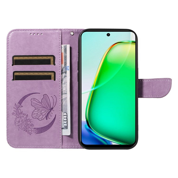 For vivo Y28 4G Case Butterfly Flip Leather Phone Cover with Wrist Strap - Light Purple