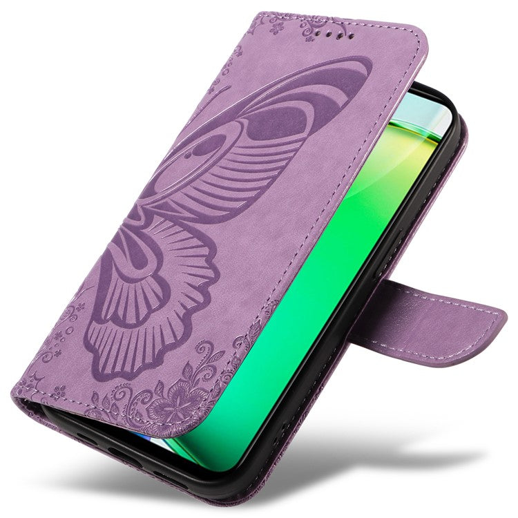 For vivo Y28 4G Case Butterfly Flip Leather Phone Cover with Wrist Strap - Light Purple