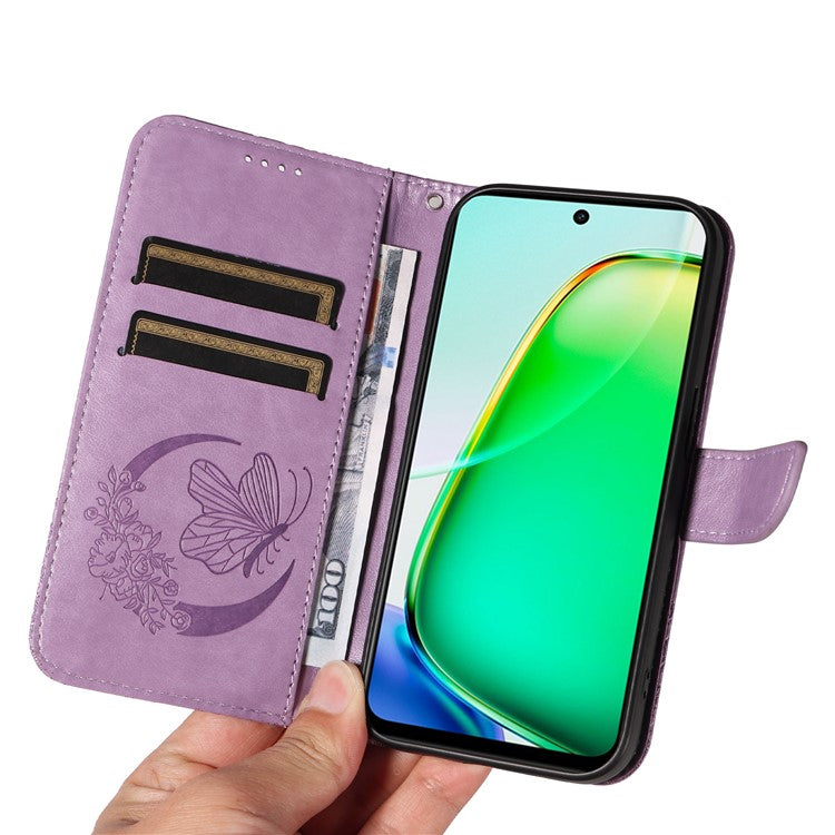 For vivo Y28 4G Case Butterfly Flip Leather Phone Cover with Wrist Strap - Light Purple