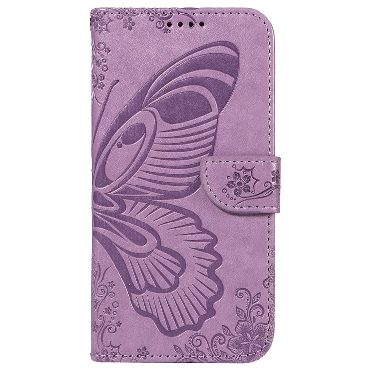 For vivo Y28 4G Case Butterfly Flip Leather Phone Cover with Wrist Strap - Light Purple