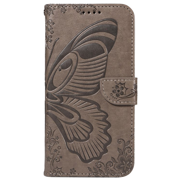 For vivo Y28 4G Case Butterfly Flip Leather Phone Cover with Wrist Strap - Grey