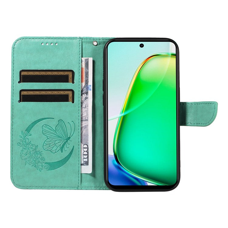 For vivo Y28 4G Case Butterfly Flip Leather Phone Cover with Wrist Strap - Green