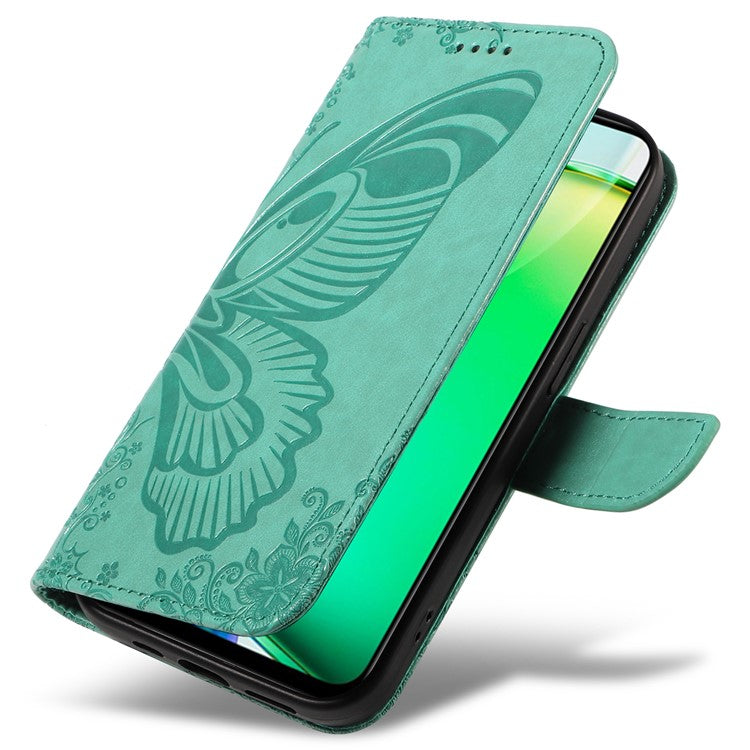 For vivo Y28 4G Case Butterfly Flip Leather Phone Cover with Wrist Strap - Green