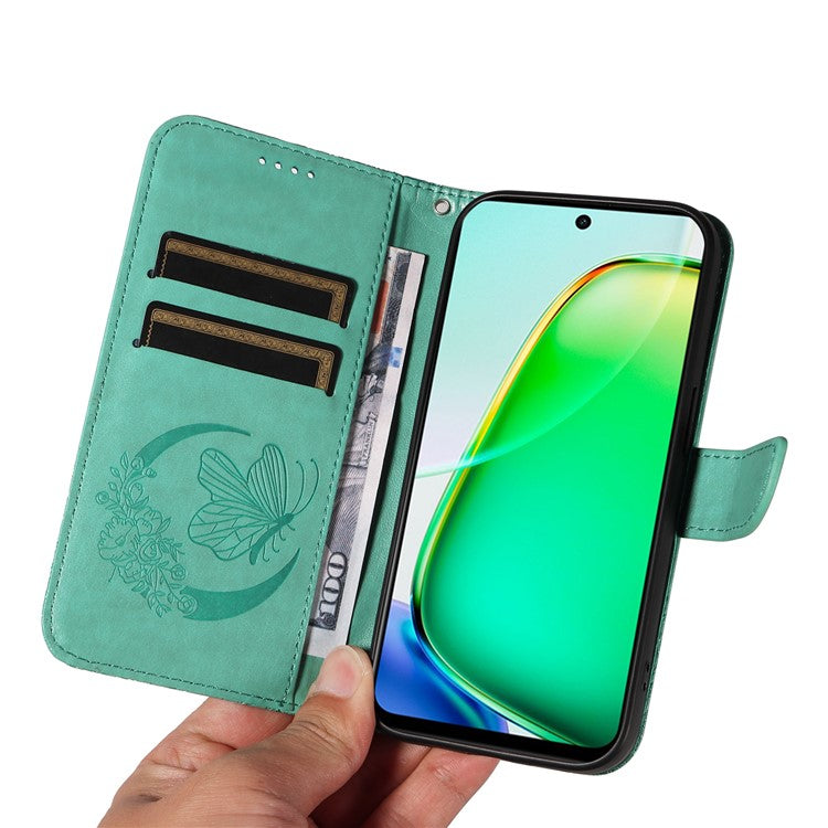 For vivo Y28 4G Case Butterfly Flip Leather Phone Cover with Wrist Strap - Green