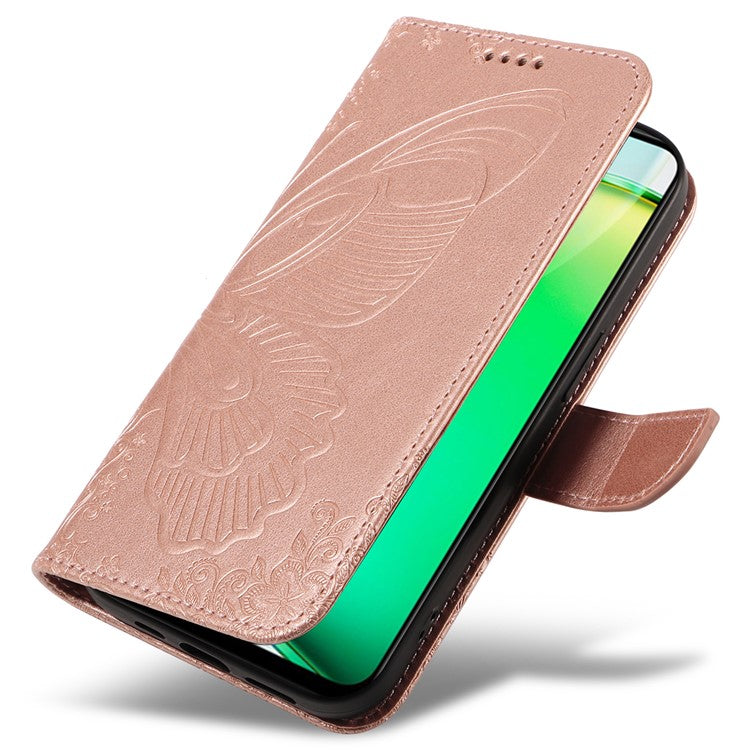 For vivo Y28 4G Case Butterfly Flip Leather Phone Cover with Wrist Strap - Rose Gold