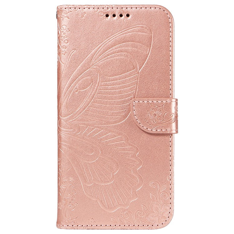 For vivo Y28 4G Case Butterfly Flip Leather Phone Cover with Wrist Strap - Rose Gold