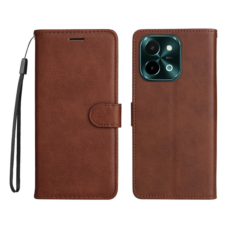 KT Leather Series-2 for vivo Y28 4G Case Leather Phone Cover Card Slots Magnetic Closure - Brown