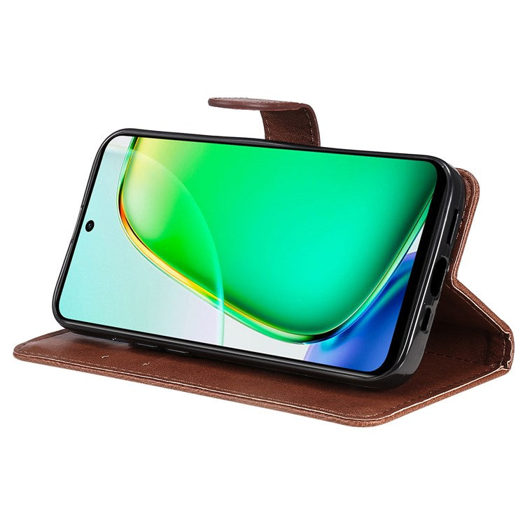 KT Leather Series-2 for vivo Y28 4G Case Leather Phone Cover Card Slots Magnetic Closure - Brown