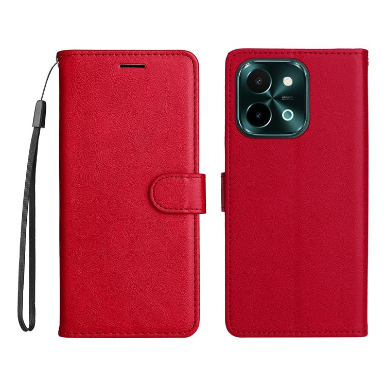 KT Leather Series-2 for vivo Y28 4G Case Leather Phone Cover Card Slots Magnetic Closure - Red