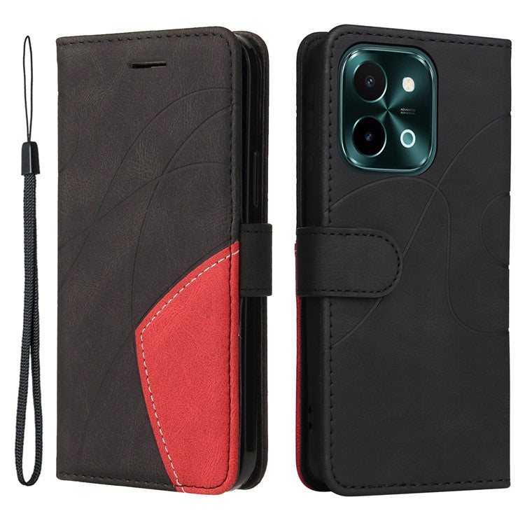 KT Leather Series-1 For vivo Y28 4G Color Splicing Wallet Case Leather Phone Cover - Black