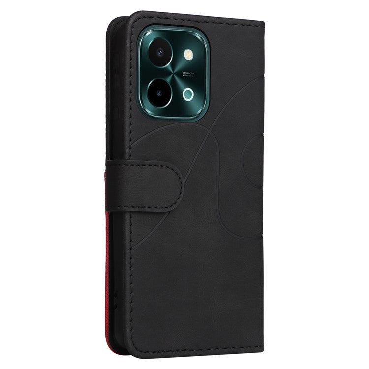 KT Leather Series-1 For vivo Y28 4G Color Splicing Wallet Case Leather Phone Cover - Black