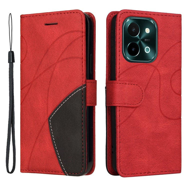 KT Leather Series-1 For vivo Y28 4G Color Splicing Wallet Case Leather Phone Cover - Red