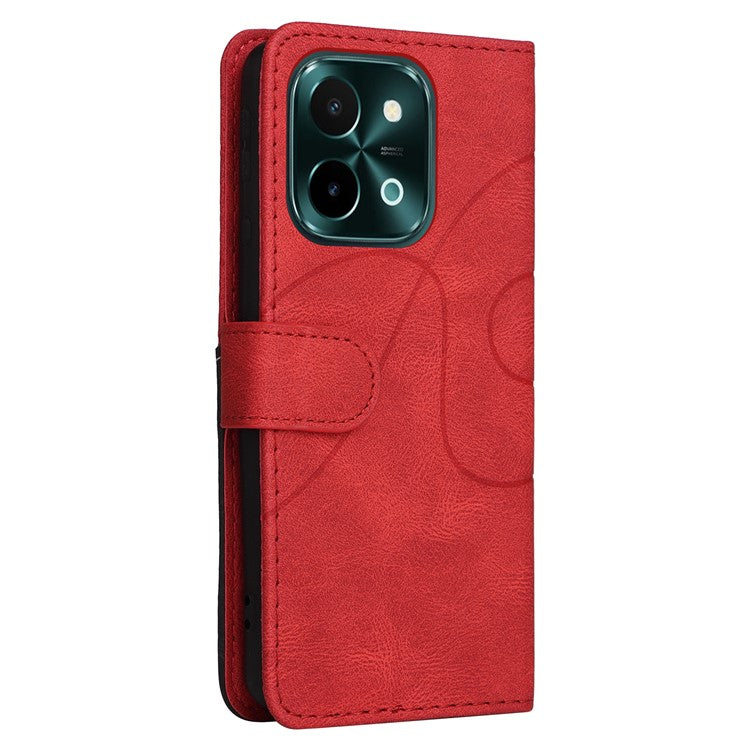 KT Leather Series-1 For vivo Y28 4G Color Splicing Wallet Case Leather Phone Cover - Red