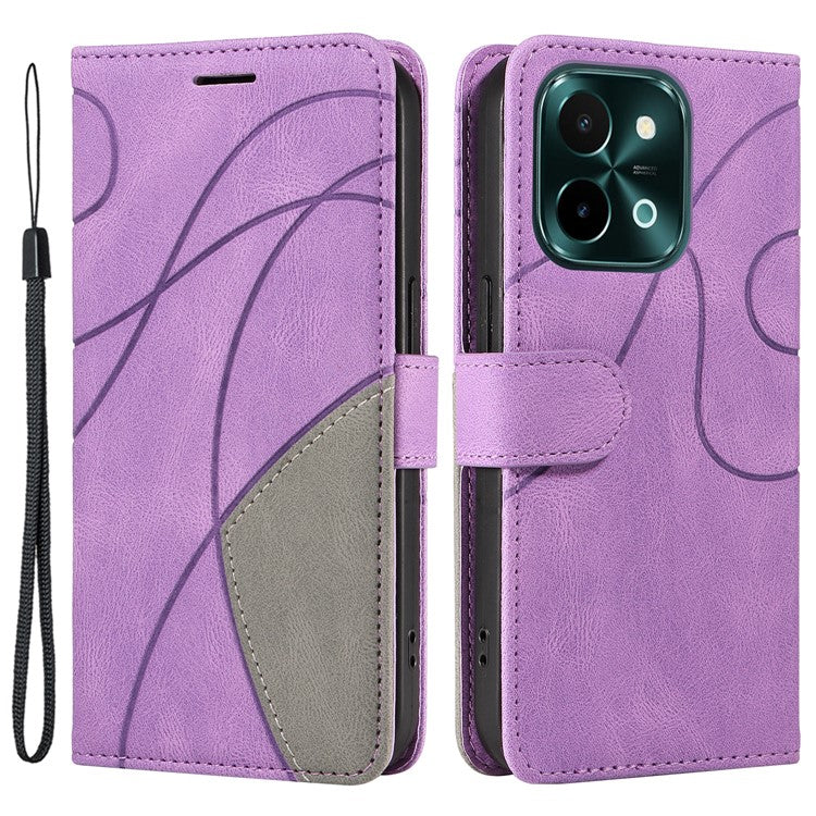 KT Leather Series-1 For vivo Y28 4G Color Splicing Wallet Case Leather Phone Cover - Light Purple