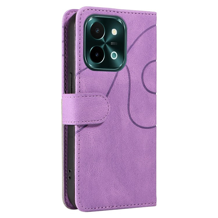 KT Leather Series-1 For vivo Y28 4G Color Splicing Wallet Case Leather Phone Cover - Light Purple