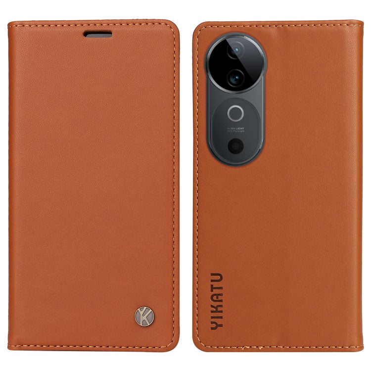 YIKATU YK-001 For vivo S19 5G / V40 5G Case Strong Magnetic Leather Phone Cover - Brown