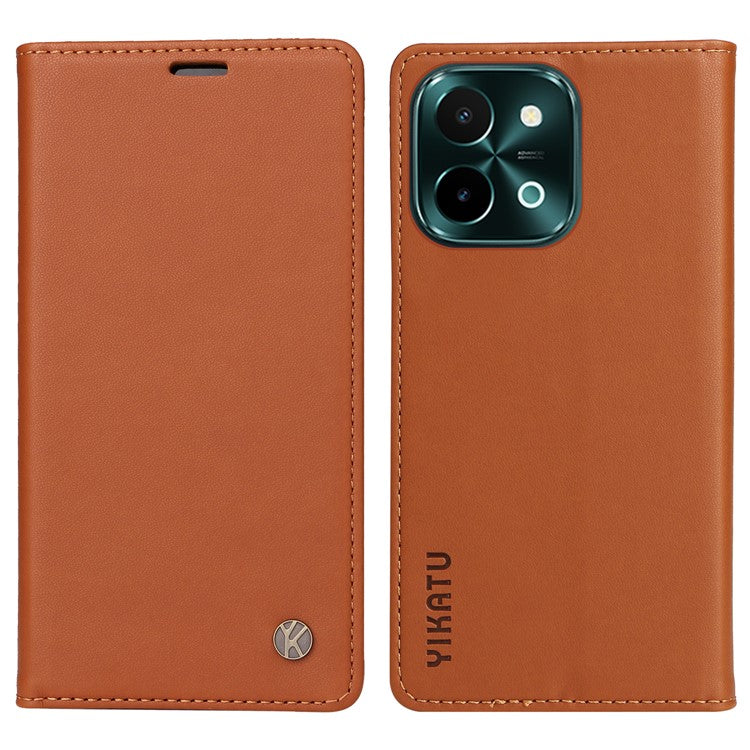 YIKATU YK-001 For vivo Y28 4G Case Card Slot Stand Leather Phone Cover Strong Magnetic - Brown