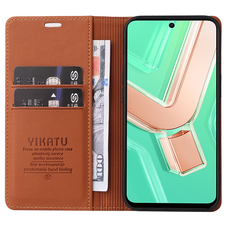 YIKATU YK-001 For vivo Y28 4G Case Card Slot Stand Leather Phone Cover Strong Magnetic - Brown