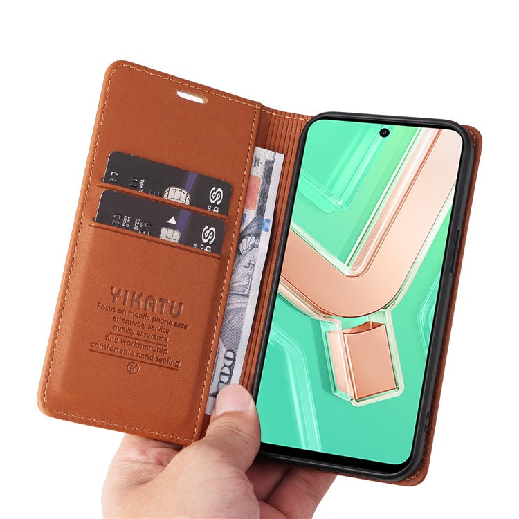 YIKATU YK-001 For vivo Y28 4G Case Card Slot Stand Leather Phone Cover Strong Magnetic - Brown