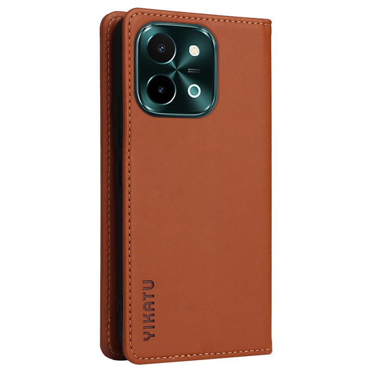 YIKATU YK-001 For vivo Y28 4G Case Card Slot Stand Leather Phone Cover Strong Magnetic - Brown