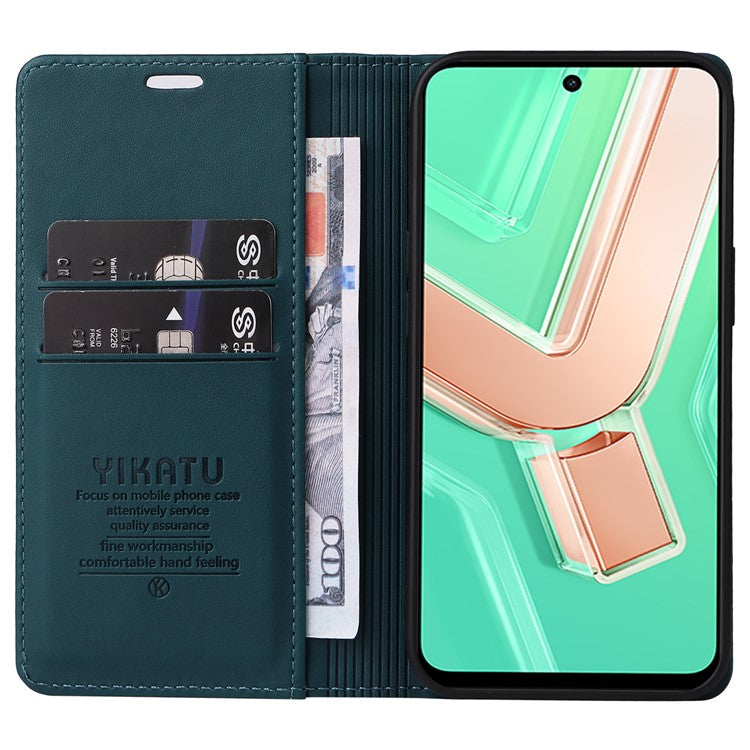 YIKATU YK-001 For vivo Y28 4G Case Card Slot Stand Leather Phone Cover Strong Magnetic - Green