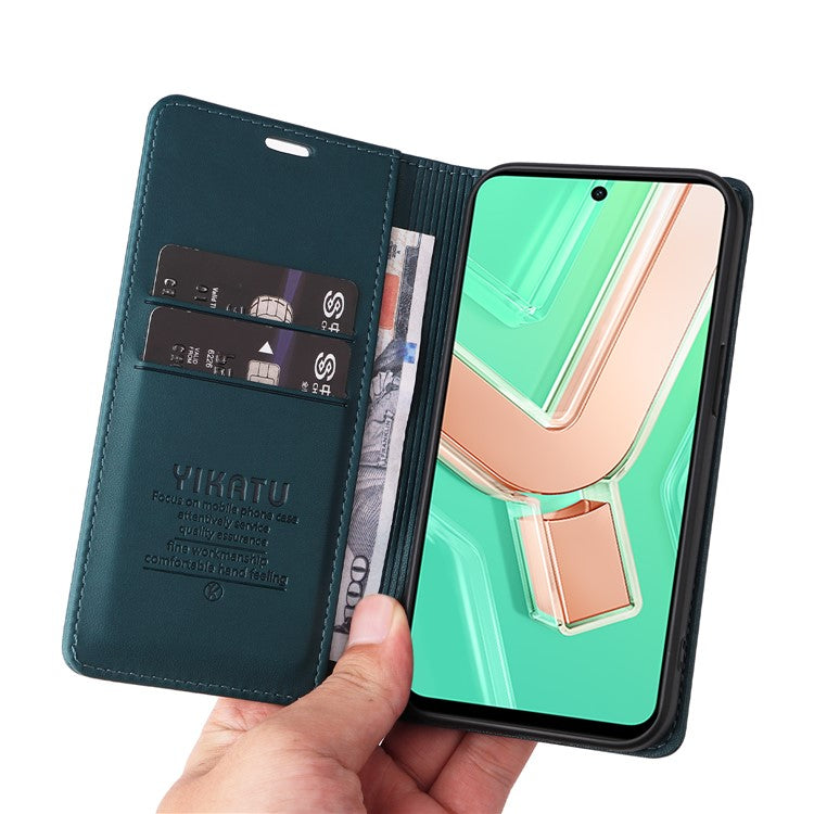 YIKATU YK-001 For vivo Y28 4G Case Card Slot Stand Leather Phone Cover Strong Magnetic - Green