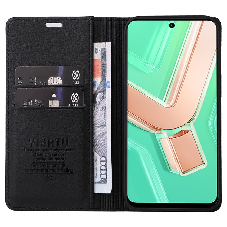 YIKATU YK-001 For vivo Y28 4G Case Card Slot Stand Leather Phone Cover Strong Magnetic - Black