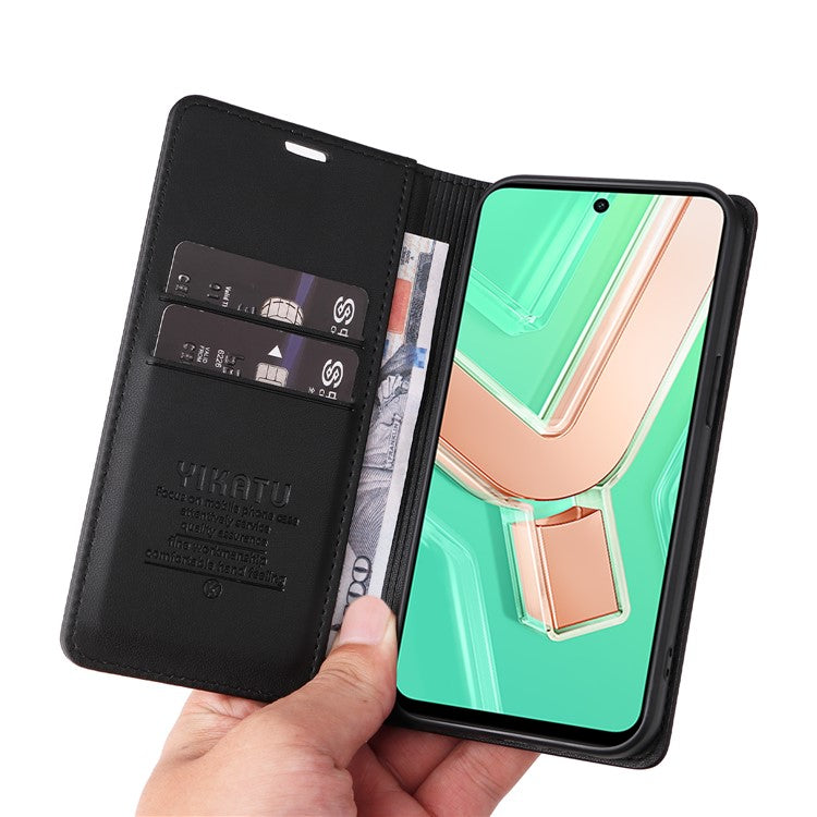 YIKATU YK-001 For vivo Y28 4G Case Card Slot Stand Leather Phone Cover Strong Magnetic - Black