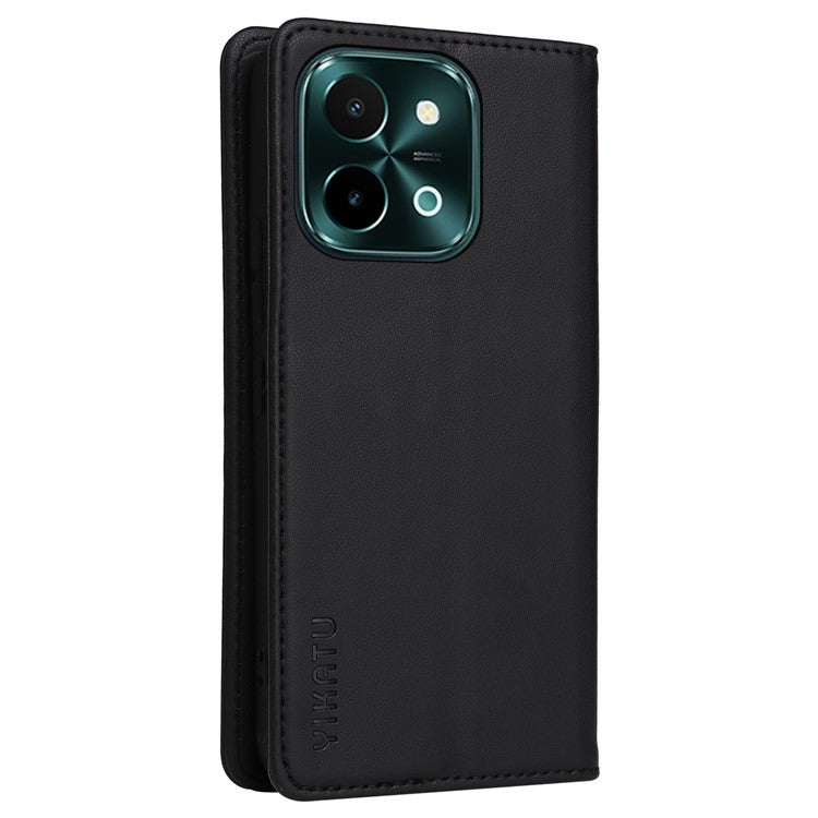 YIKATU YK-001 For vivo Y28 4G Case Card Slot Stand Leather Phone Cover Strong Magnetic - Black