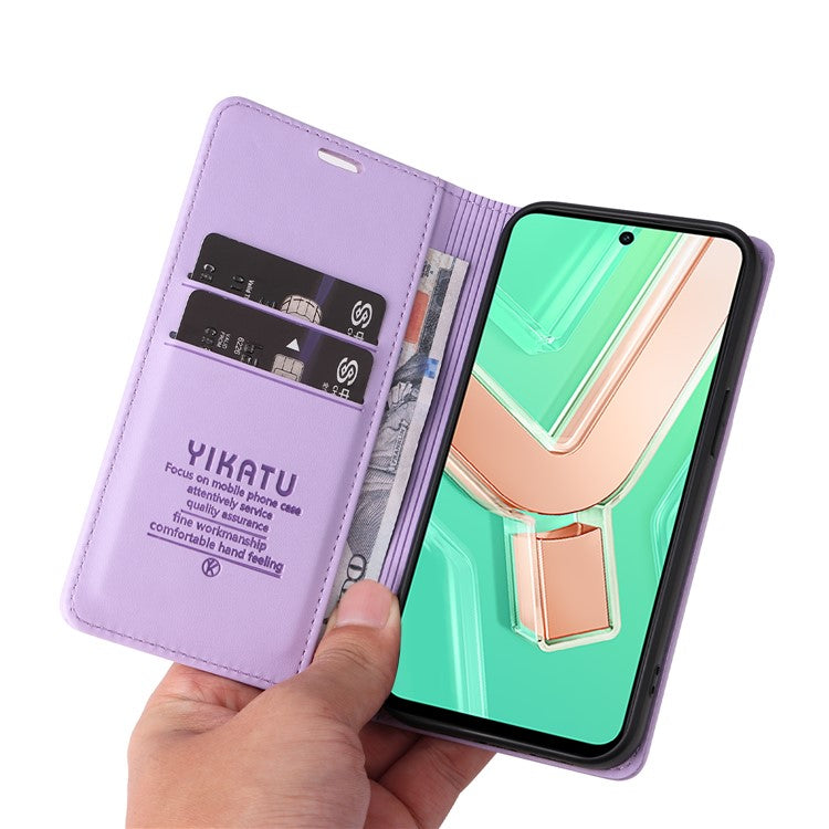 YIKATU YK-001 For vivo Y28 4G Case Card Slot Stand Leather Phone Cover Strong Magnetic - Light Purple