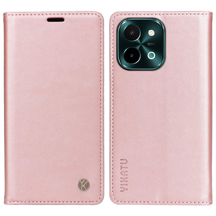 YIKATU YK-001 For vivo Y28 4G Case Card Slot Stand Leather Phone Cover Strong Magnetic - Rose Gold