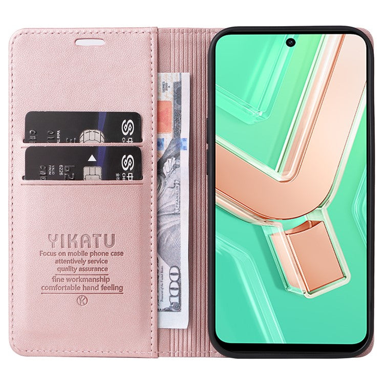 YIKATU YK-001 For vivo Y28 4G Case Card Slot Stand Leather Phone Cover Strong Magnetic - Rose Gold